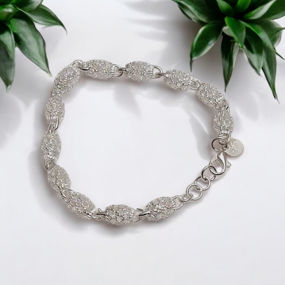 925 SS Light Sterling Silver fireball filigree Bracelet - Picture 2 of 6